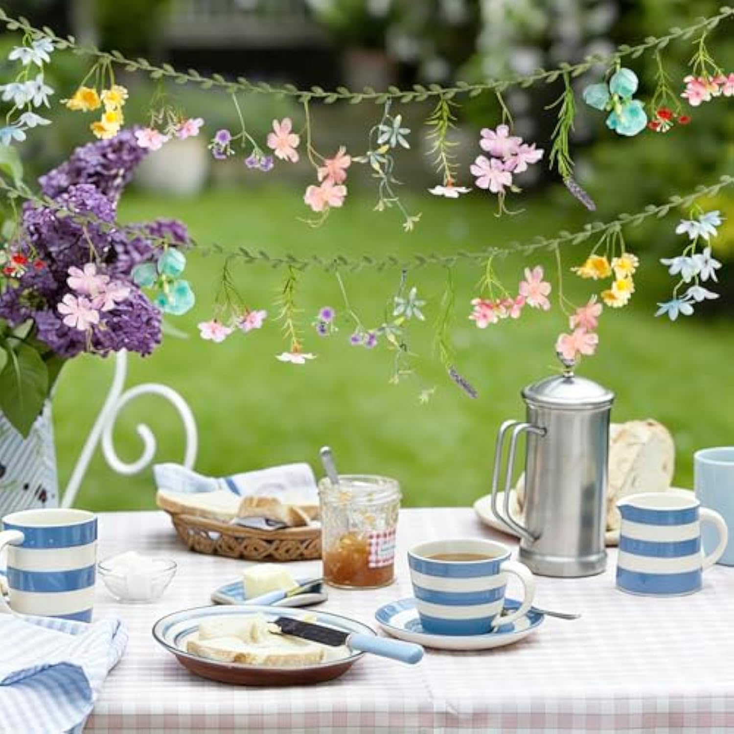 2 Pcs 6.5 Ft Artificial Flower Banner Spring Wildflower Garland Hanging Flowers For Decoration Floral Backdrop For Bridal Shower Home