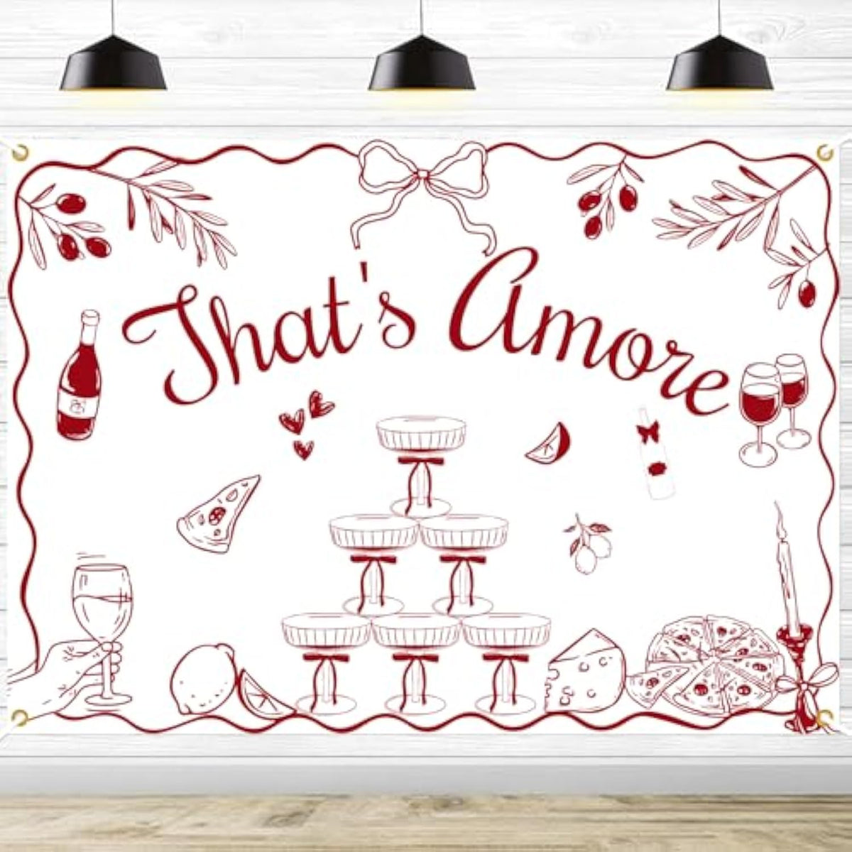 That'S Amore Backdrop - Italian Wedding Engagement Party Decorations, Hand Drawn Italian Pizza Bridal Shower Fabric Banner Decor, 7*5Ft