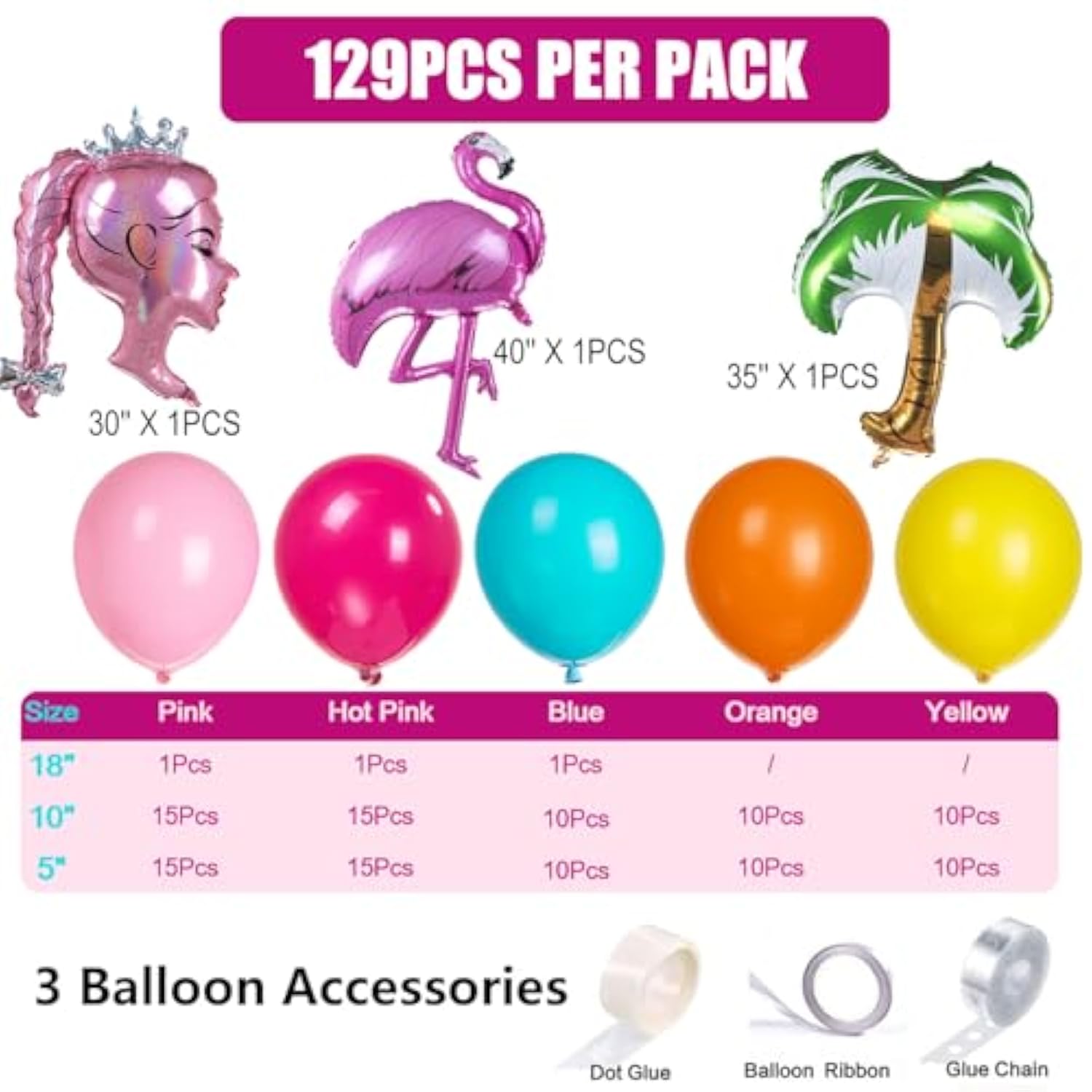 Hot Pink Blue Yellow Orange Balloon Garland Kit Crown Princess Palm Tree Summer Sunglasses Tropical Balloons Arch For Doll Theme Pool Party Decoration Girl Birthday Baby Shower Bachelorette Supplies