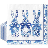 50 Pcs Easter Paper Napkin Blue Chinoiserie Bunny Disposable Luncheon Napkins Rabbit Decorative Dinner Napkin for Holiday Birthday Baby ShowerParty Tableware Supplies
