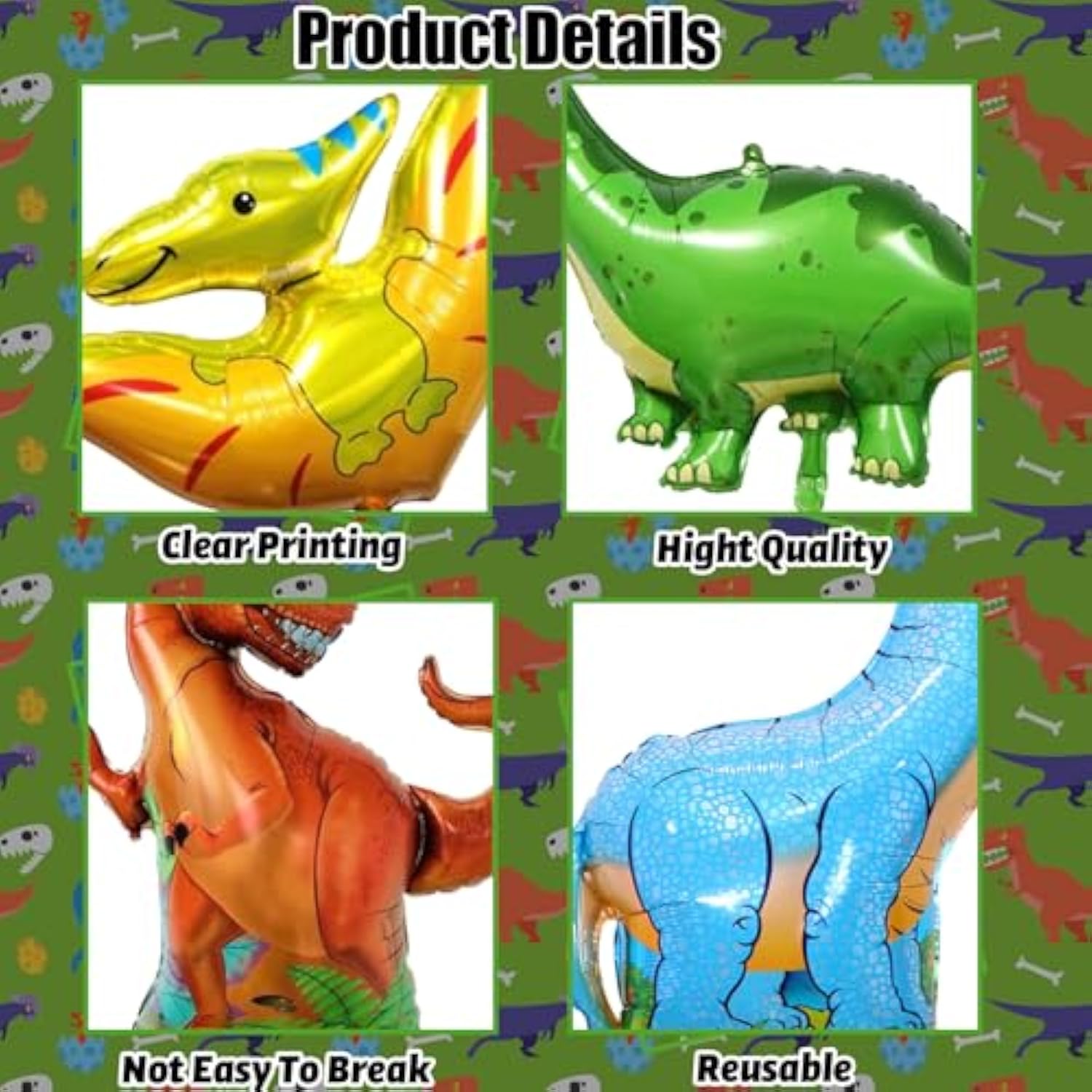 Dinosaur Foil Balloons Set (35-50 In), 6 Pieces Large Dinosaur Mylar Helium Balloons For Kids, Giant Cute Dino Birthday Party Decorations Kit For Boys Jungle Safari Theme Baby Shower Decor Supplies
