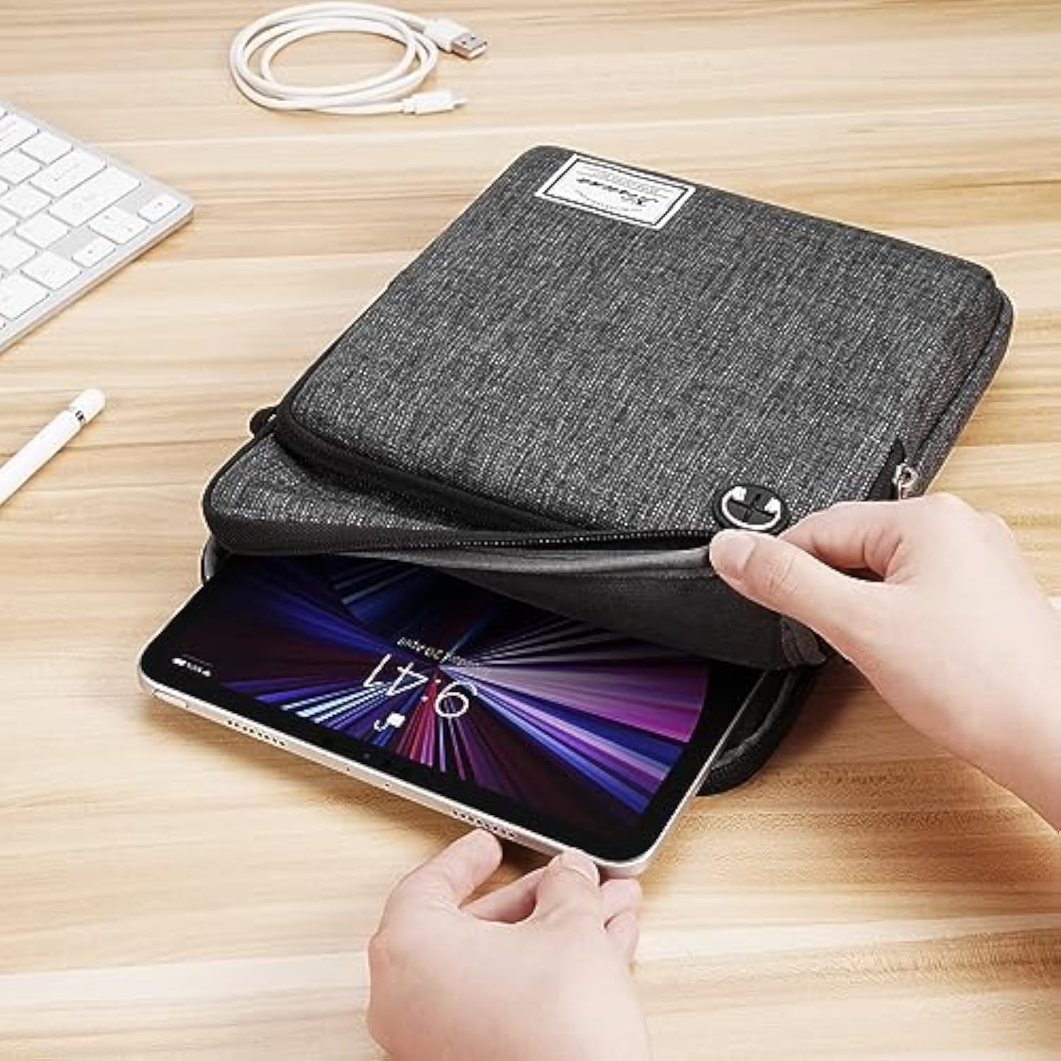 Tablet Sleeve Case 10 Inch Water Resistant Shoulder Messenger Ipad Bag For 9.7" 10.5" 11" Ipad Pro M2/10.9" Ipad A14 Air 5/10.5" Surface Go 3/10.5" Samsung Galaxy Tab A S6/Huawei Mediapad,Grey