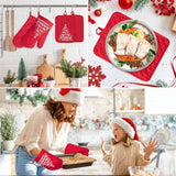 6Pcs Christmas Oven Mitts Pot Holders Baking Gift, We Wish You A Merry Christmas Resistant Hot Pad Machine Washable Gloves With Hanging Loop Pocket Potholder For Kitchen Cooking Grilling Red