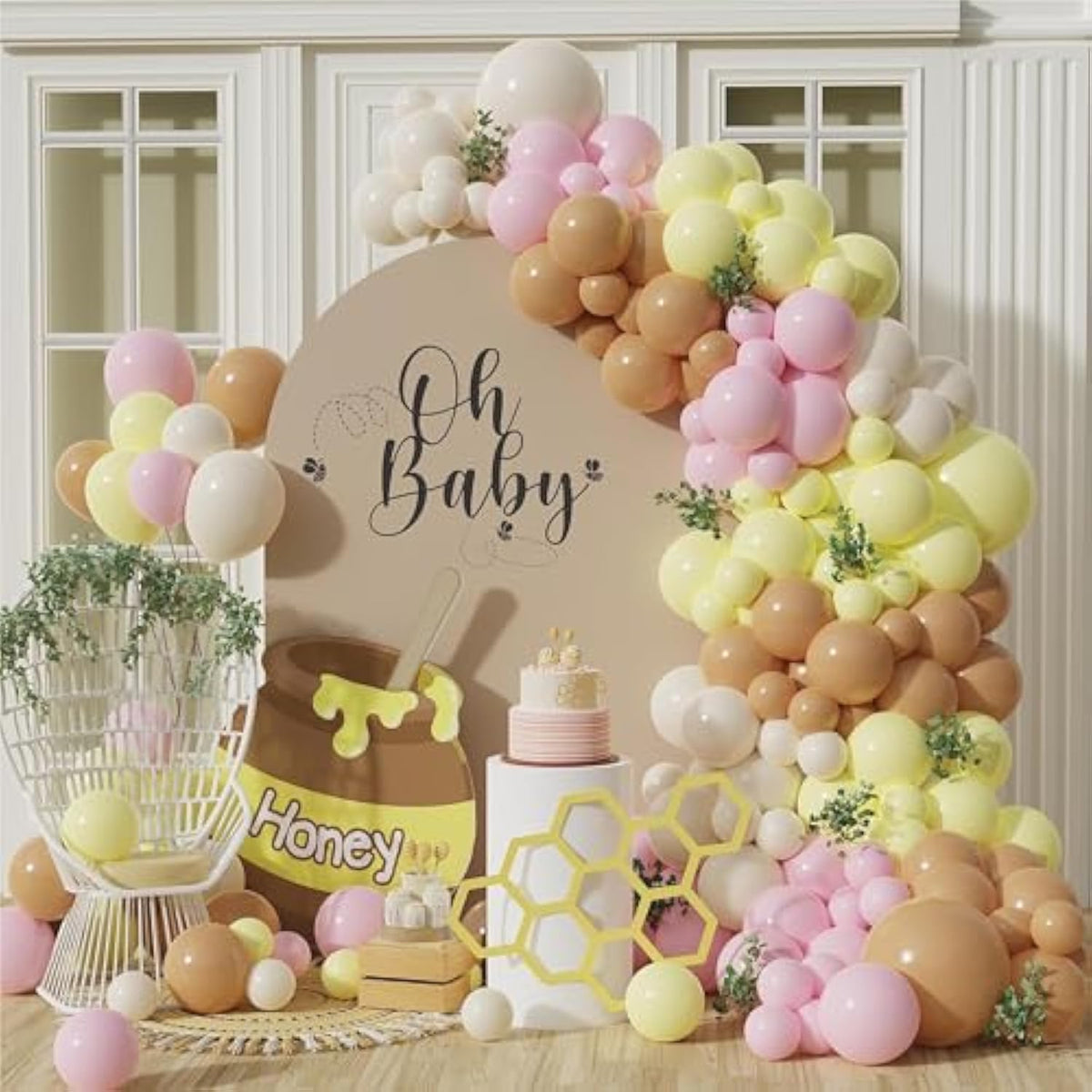 Pastel Pink Yellow Balloons Garland Arch Kit 142Pcs Macaron Pink Yellow And White Sand Latex Balloons For Bear Baby Shower Balloons Girls Birthday Party Decoration