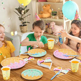 132 Pcs Ice Cream Birthday Party Supplies, Ice Cream Disposable Tableware Set Party Table Decorations For Girl, 9'' And 7'' Plates, Napkins, Cups, Forks, Banner, Serves 24