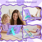 Case For A16 11Th Generation 11 Inch 2025, 10Th Generation 10.9 Inch 2022, With Kickstand & Pencil Holder, Heavy Duty Shockproof Hybrid Protective Cover For Kids Girls, Purple+Green