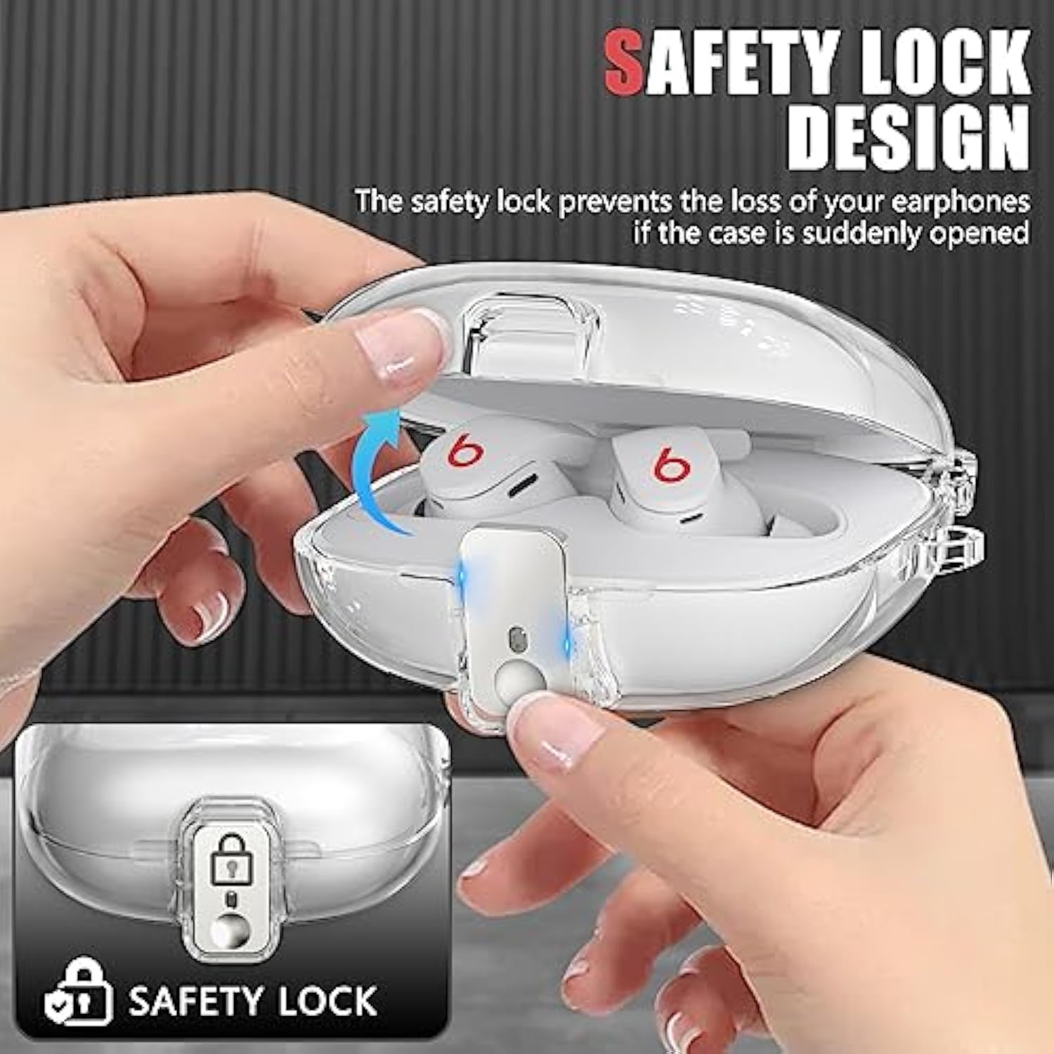?With Safety Lock? For Beats Fit Pro Case Cover,Cleaner Kit For Beats Fit Pro,Accessories With Anti-Lost Keychain/Silicone Wrist Strap(Clear)