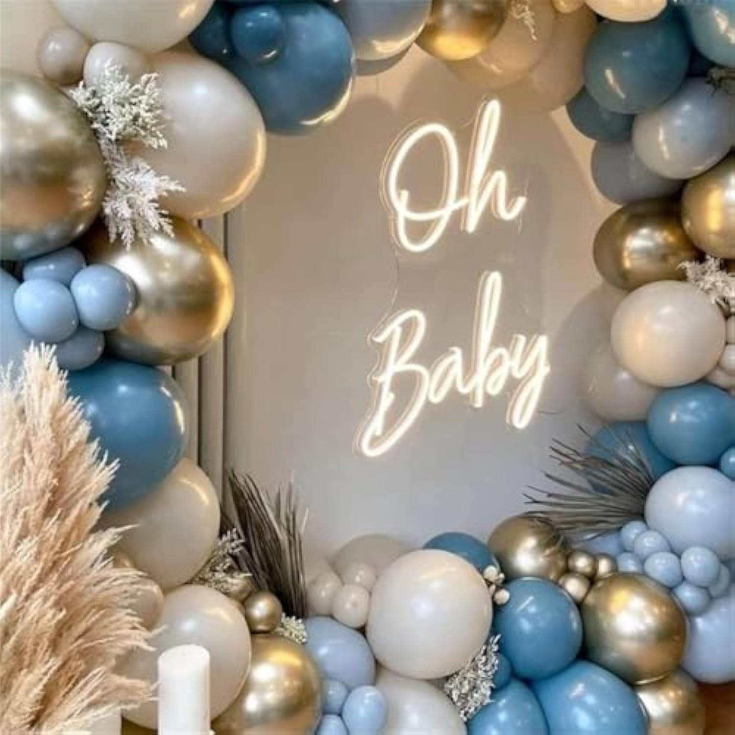 Dusty Blue Balloon Garland Arch Kit 165Pcs White Sand Pastel Macaron Blue Ocean Blue Chrome Gold Balloon Boho Baby Shower Wedding Boy Birthday Decoration