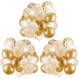 Dandy Decor 60 Pack Gold Balloons + Confetti Balloons W/Ribbon | Gold Latex | Golden | White And Gold 12 Inch Durable & Long Lasting Latex |