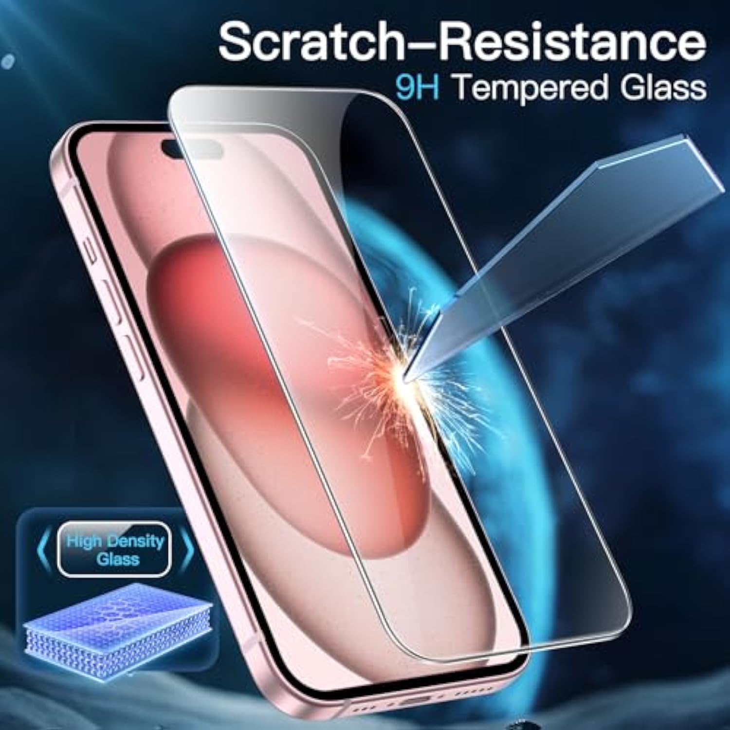 JETech Screen Protector for iPhone 15 6.1-Inch, Bubble Free, Tempered Glass Film with Easy Installation Tool, Case-Friendly, HD Clear, 2-Pack