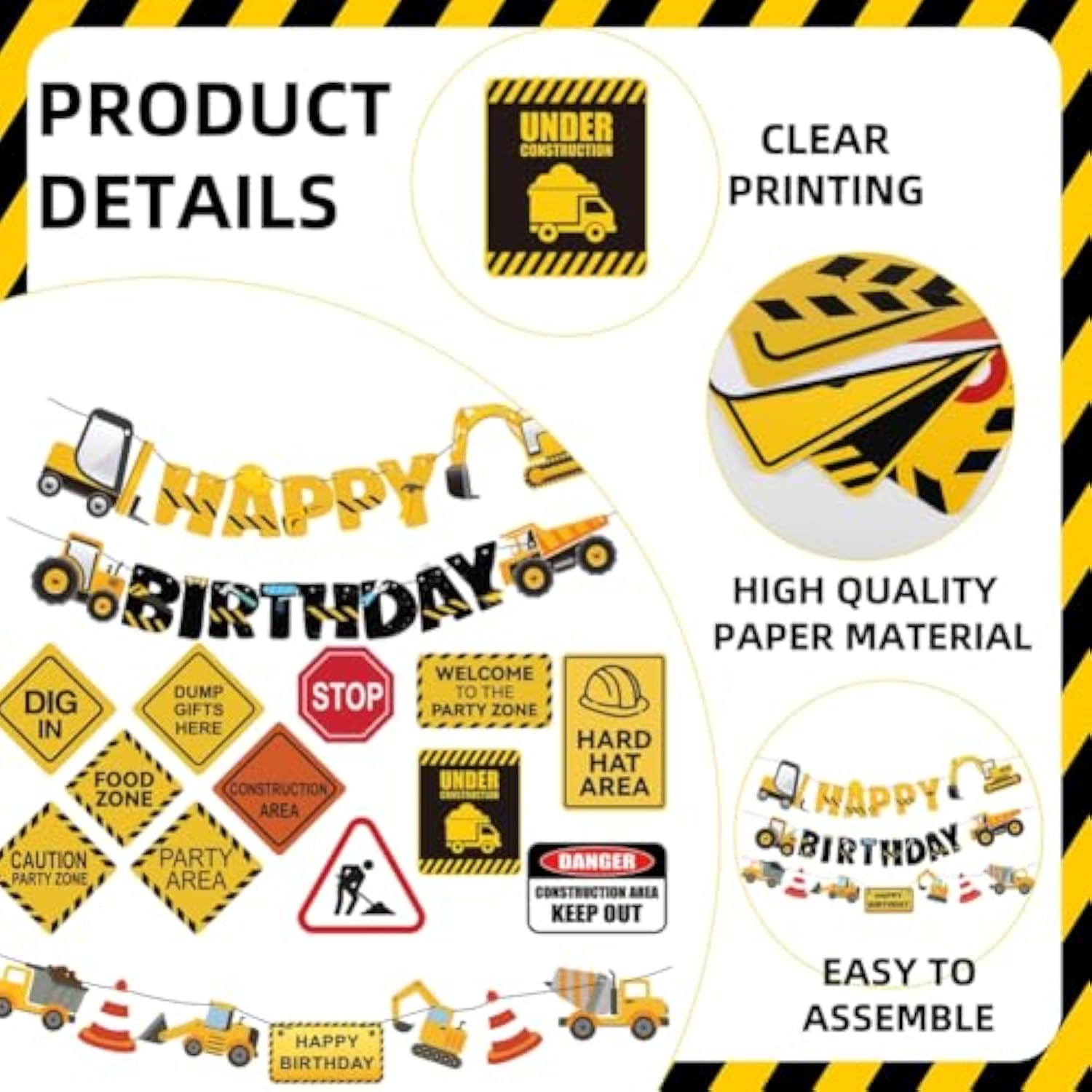 14 Packs Construction Happy Birthday Banner Vehicle Truck Garlands And Truck Cutouts Traffic Road Signs Birthday Party Decorations For Kids Boy Baby Shower Decorations (Construction)