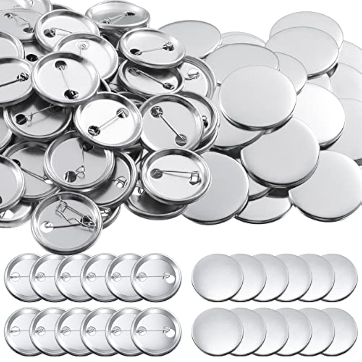 100 Sets Blank Button Making Supplies Round Badge Button Parts Metal B