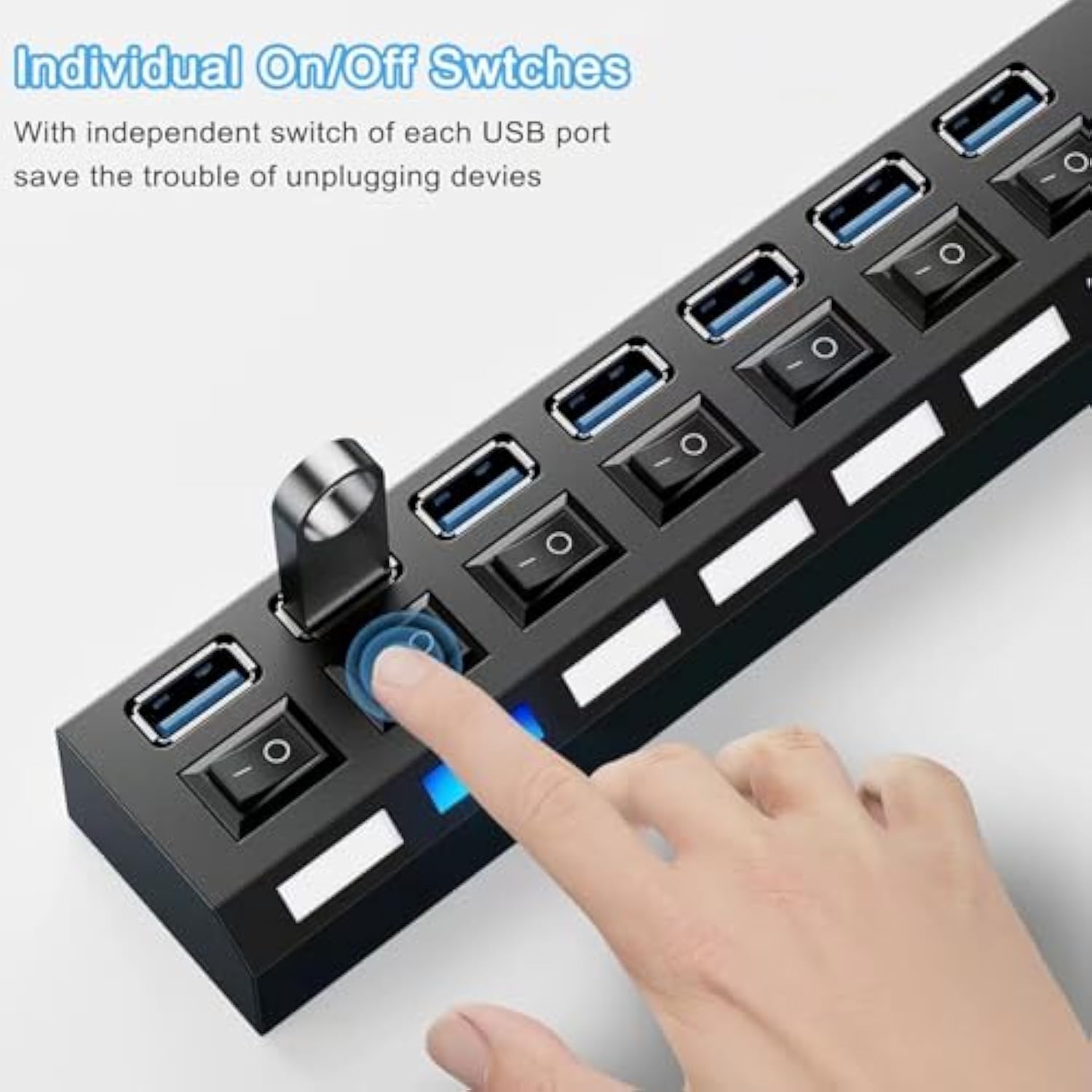 Usb Hub 3.0, 4-Port Usb 3.0 Data Hub With Individual Led Lit Power Switches [C