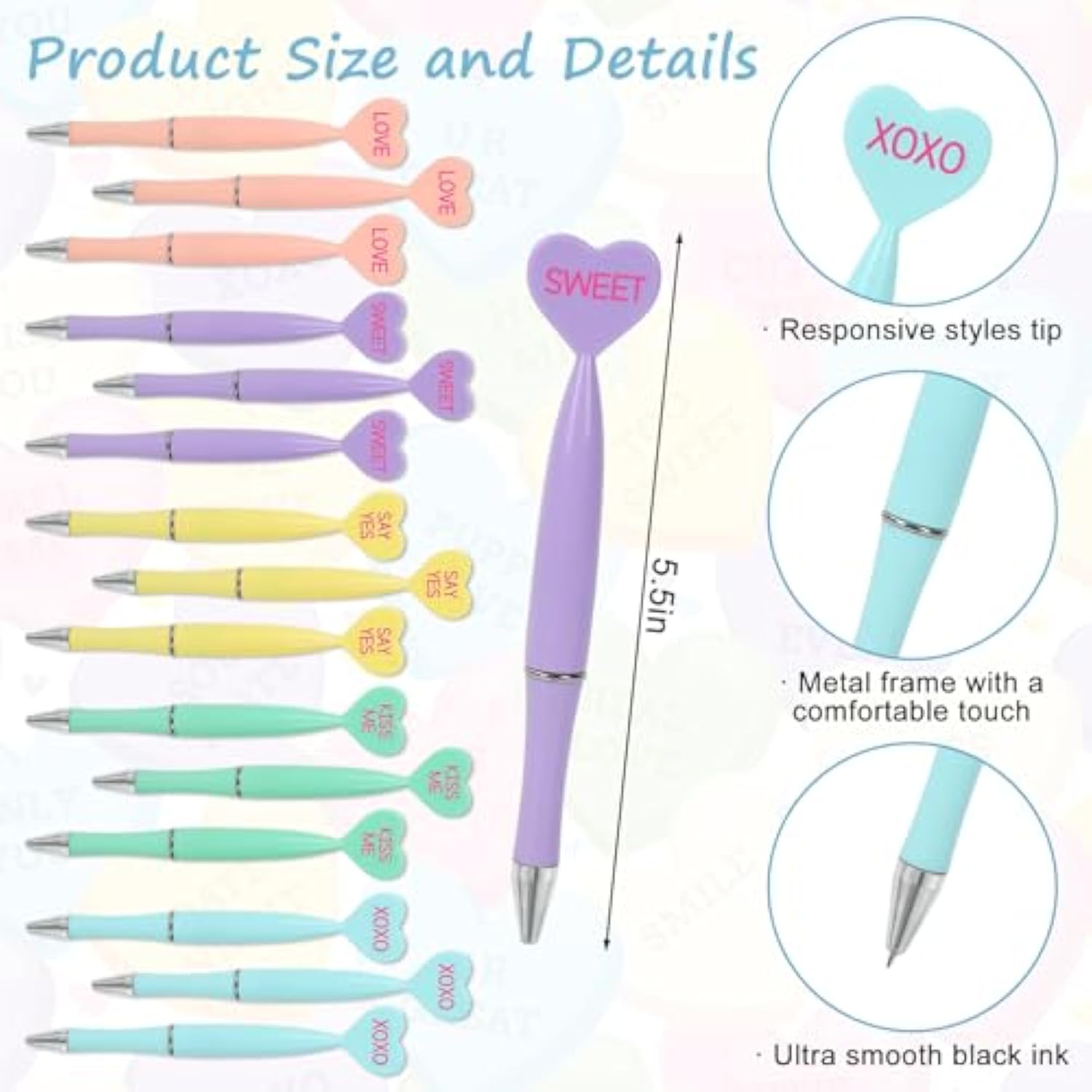 30Pcs Valentine Ballpoint Pens With Love Heart Sticky Notepads Mixed 5 Colors Stationery Gift Set For Wedding Anniversary Party Home Office Supplies