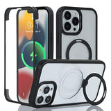 For Iphone 13 & Iphone 14 Case, Compatible With Magsafe, For Iphone 14 Case With Screen Protector, Stand Protective Magnetic Phone Cover-Black