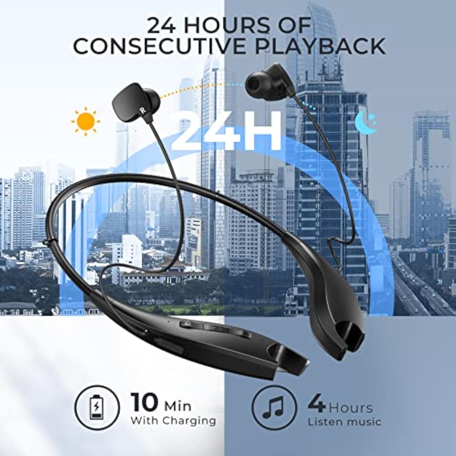 Bluetooth Headphones, Neckband Headphones 24H Playback, Around The Neck With V