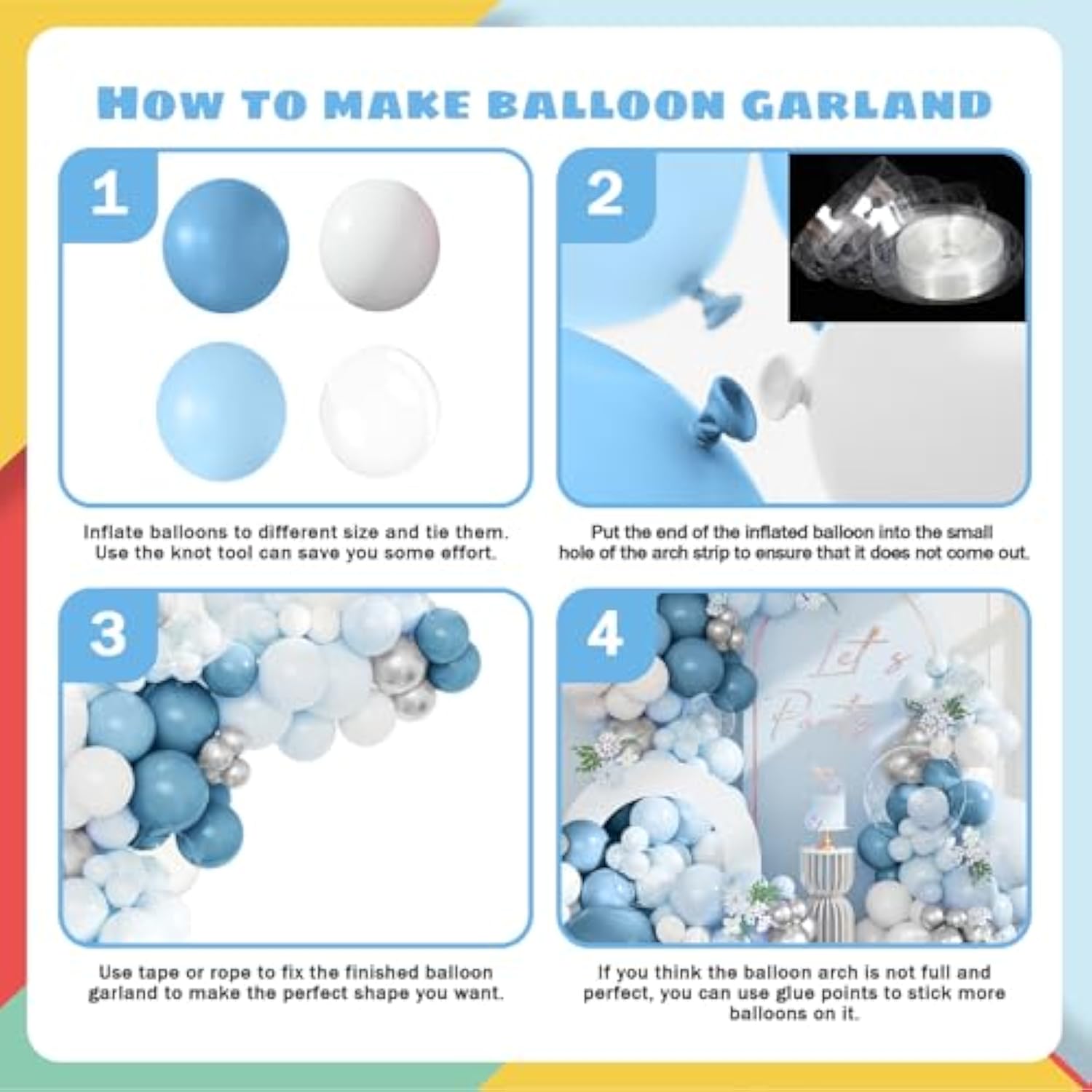 146Pcs Blue Balloon Garland Kit Light Blue & White Balloons for Showers & Parties