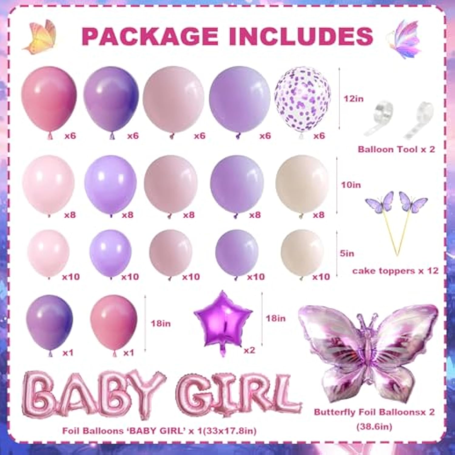 Butterfly Baby Shower Decorations For Girls, A Little Butterfly Is On The Way Party Supplies, Backdrop Balloon Arch Tablecloths Cake Toppers Pink Purple For Girl Birthday Baby Shower Theme Decor