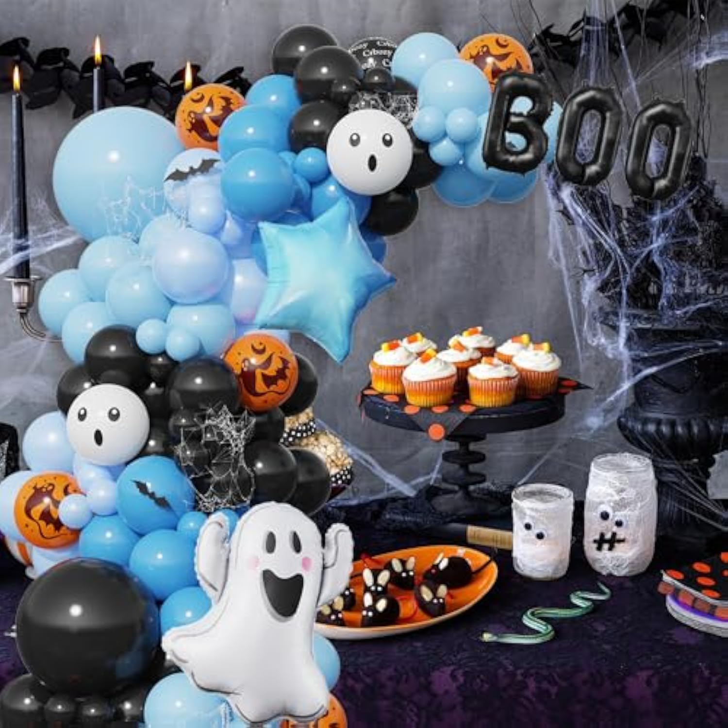 152Pcs Halloween Balloon Garland Arch Kit with Boo Ghost Foil Balloons Decor