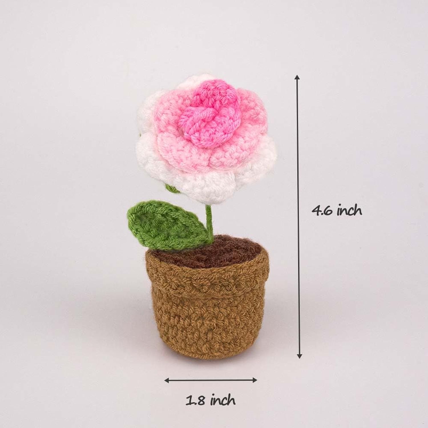 Handmade Crochet Flowers,Small Potted Knitted Desk Decorations Home Decoration Car Dashboard Decorations Crochet Artificial Flower (Pink Rose)