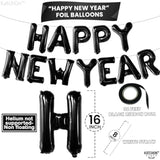Black Happy New Year 2026 Balloons 16 Inch NYE Party Supplies