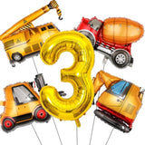 Construction Birthday Party Set 40" Gold Number 3 & Truck Foil Balloons