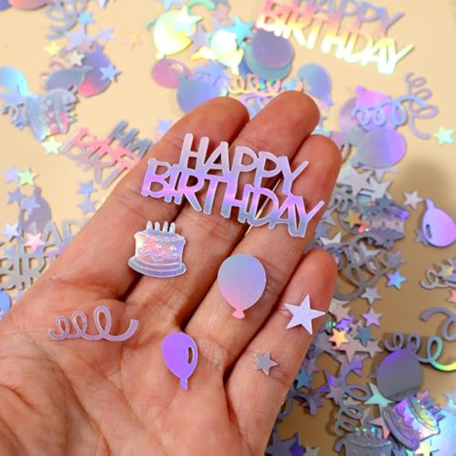 Iridescent Happy Birthday Confetti, Glitter Birthday Cake Table Decorations Metallic Foil Balloon Table Scatter Decor For Disco Themed, Baby Shower(Dazzling)