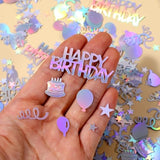 Iridescent Happy Birthday Confetti, Glitter Birthday Cake Table Decorations Metallic Foil Balloon Table Scatter Decor For Disco Themed, Baby Shower(Dazzling)