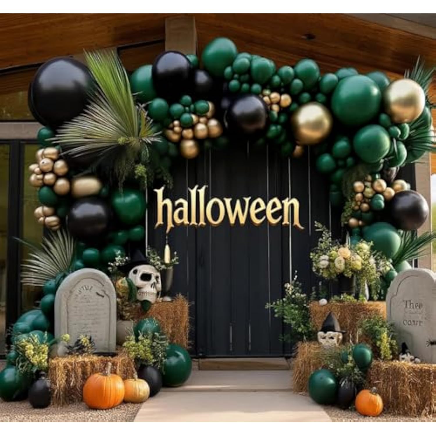 100pcs Black, Green, Gold Balloon Garland – Double Stuffed for Jungle Party Decor