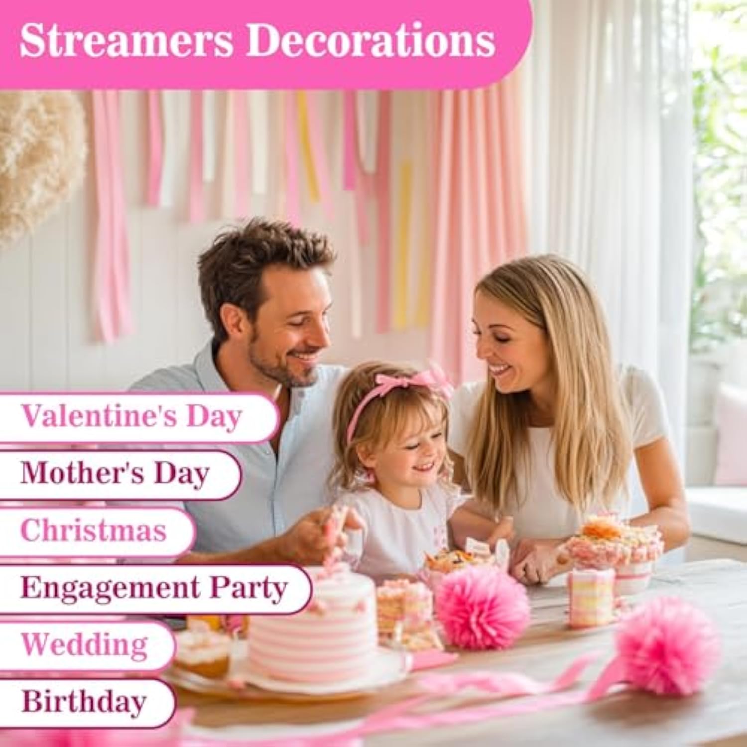 Pink Party Crepe Paper Streamers - 6 Rolls 492Ft Crepe Paper Valentine'S Mother'S Day Christmas Bachelorette Engagement Party Wedding Birthday Pink Themed Girl'S Day Baby Shower Party Decor