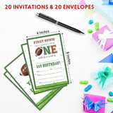 Football 1St Birthday Party Invitations, Sports Themed Invite Cards (20-Pack) With Envelopes, Rugby Style Birthday Party Supplies Decorations(4"X6")-C05
