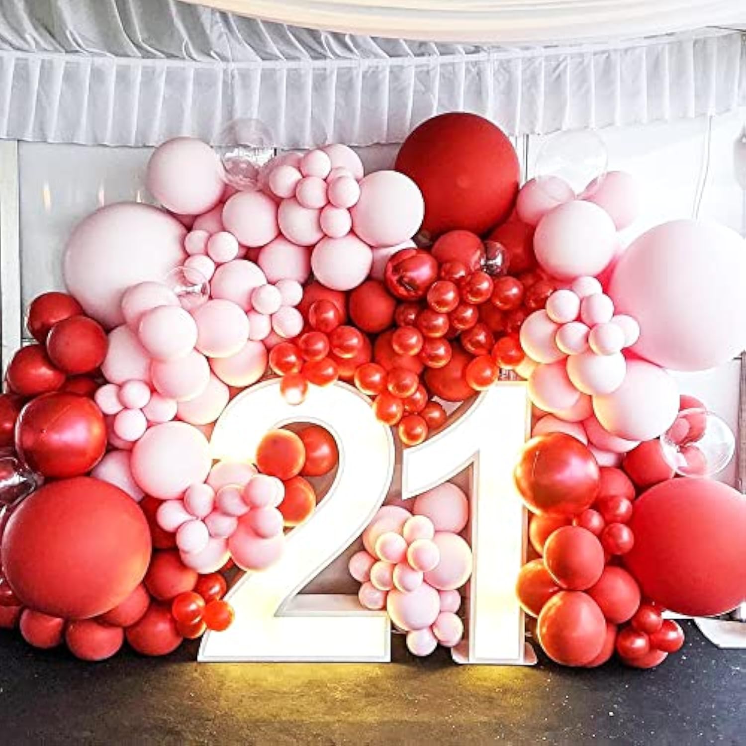 Valentine Day Party Balloons Garland Arch Kit With Pink Red Heart Ball