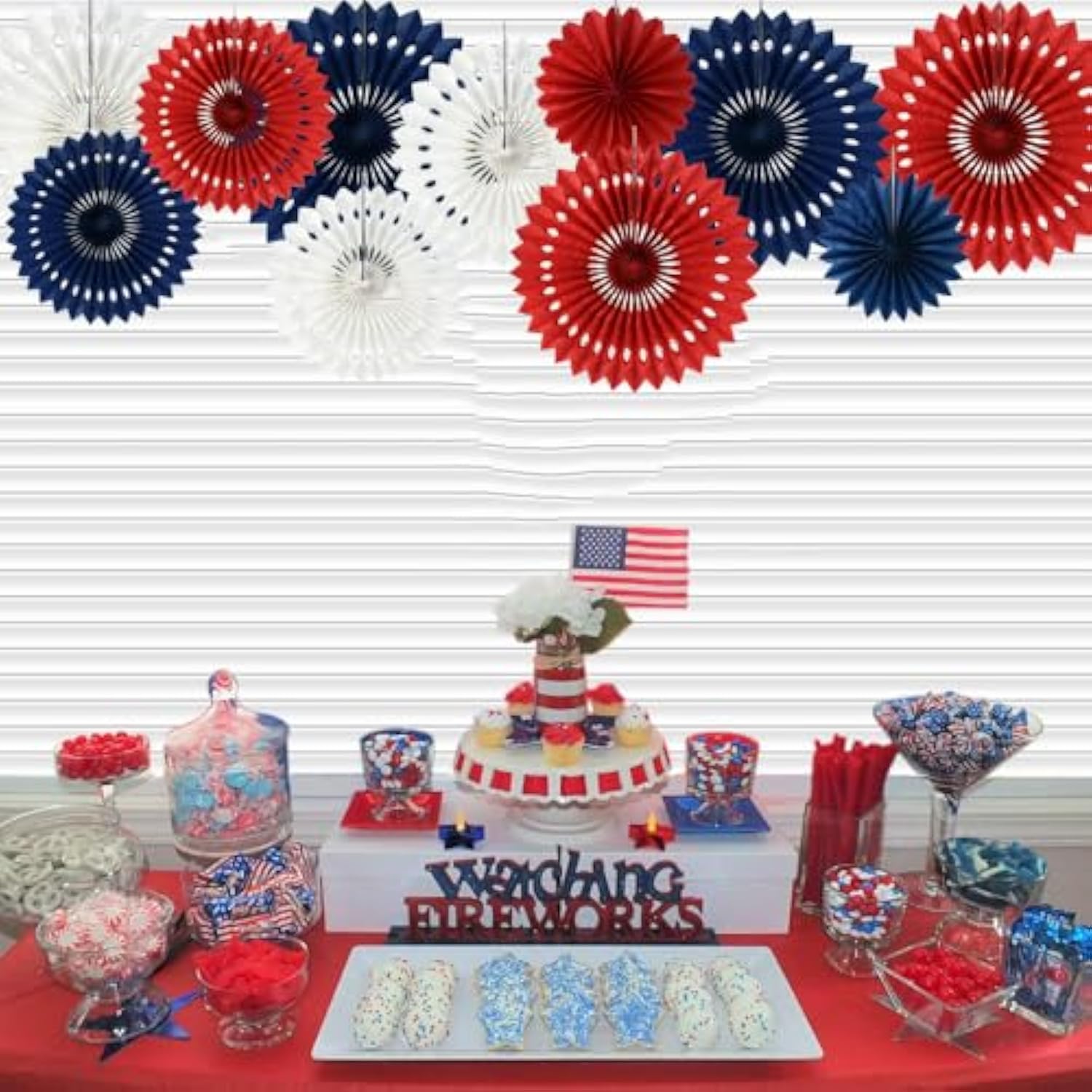 Red White Blue Hanging Honeycomb Round Paper Fans Decoration Patriotic Theme Tissue Paper Fan Garland For Baby Shower Kid Birthday Graduation Wedding Party Supplies?11Packs?