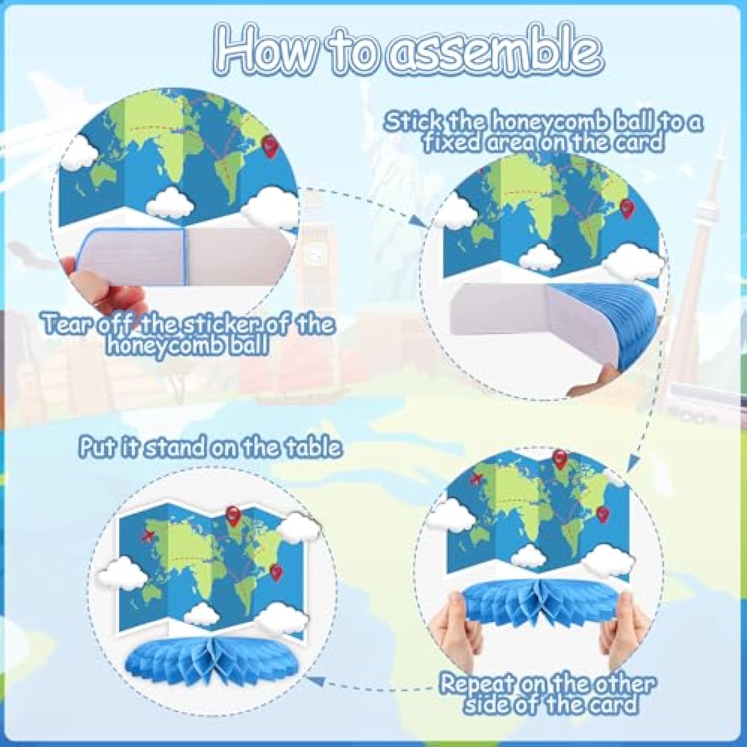 12Pcs Travel Themed Party Decorations Travel Honeycomb Centerpieces Bon Voyage Party Decor Adventure Awaits Table Toppers For Baby Shower Retirement Birthday Party