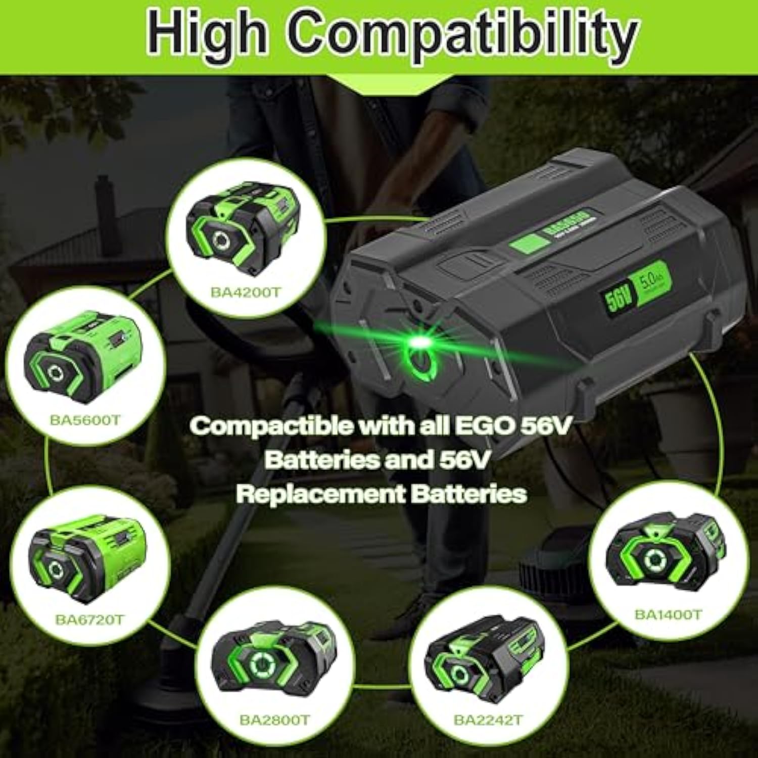 Replacement For Ego 56V 5.0Ah Battery Ba2800 Ba4200 Ba1400 Battery, Compatible With All 56V Ego Power Tools Cs1604 Cs1804 Cs1403 Ht2400 Lb6504 Lb5804 Lb6500 Lb4800 Ph1400 Tools