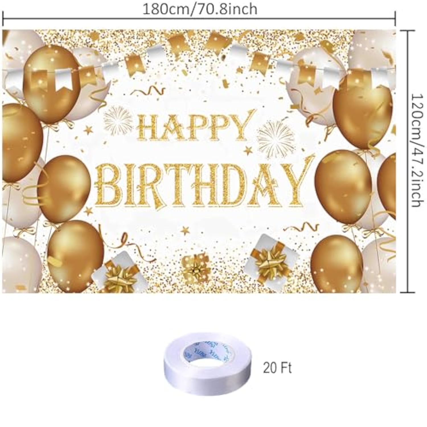Gold Birthday Party Decoration Gold Happy Birthday Backdrop Gold Photo Background Banner Poster For Gold Party Decorations Party Supplies 70.8 X 47.2 Inch
