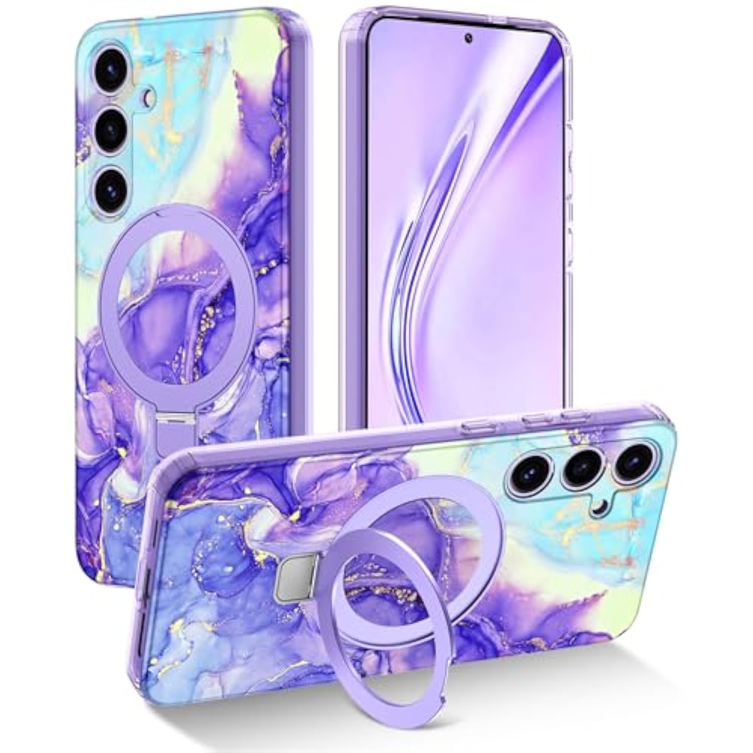 Samsung Galaxy S25 Plus Case with Magnetic Ring Stand, MagSafe, Shockproof, Violet