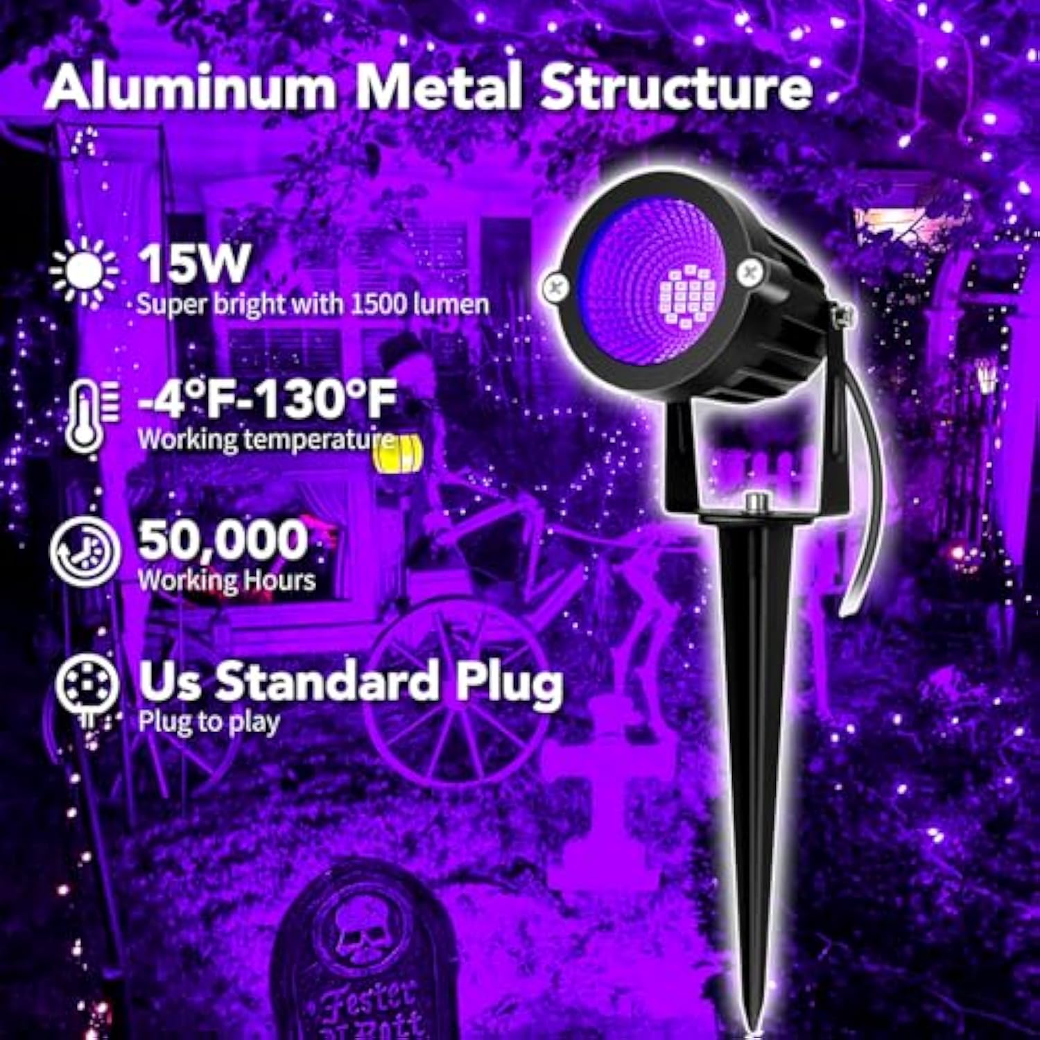 Halloween Led Black Light: 15W Spot Lights Outdoor Uv Spotlight For Halloween Christmas | 2 Pack 110V Plug-In Blacklight With Ip65 Waterproof For Party Body Paint Fluorescent Poster Neon Glow