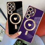 Magnetic For Samsung Galaxy S25 Ultra Case [Compatible With Magsafe] Cute Love Luxury Plating Edge Bumper With Full Camera Lens For Galaxy S25 Ultra Phone Case, Purple(6.9")