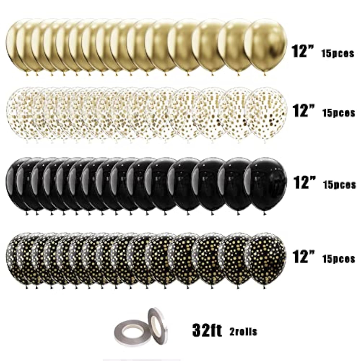 60Pcs 12Inch Helium Balloon Bouquet Metallic Gold Pearl Black Clear With Dot Balloon Perfect For Baby Shower Bridal Shower Birthday Anniversary Party Decorations(Black)