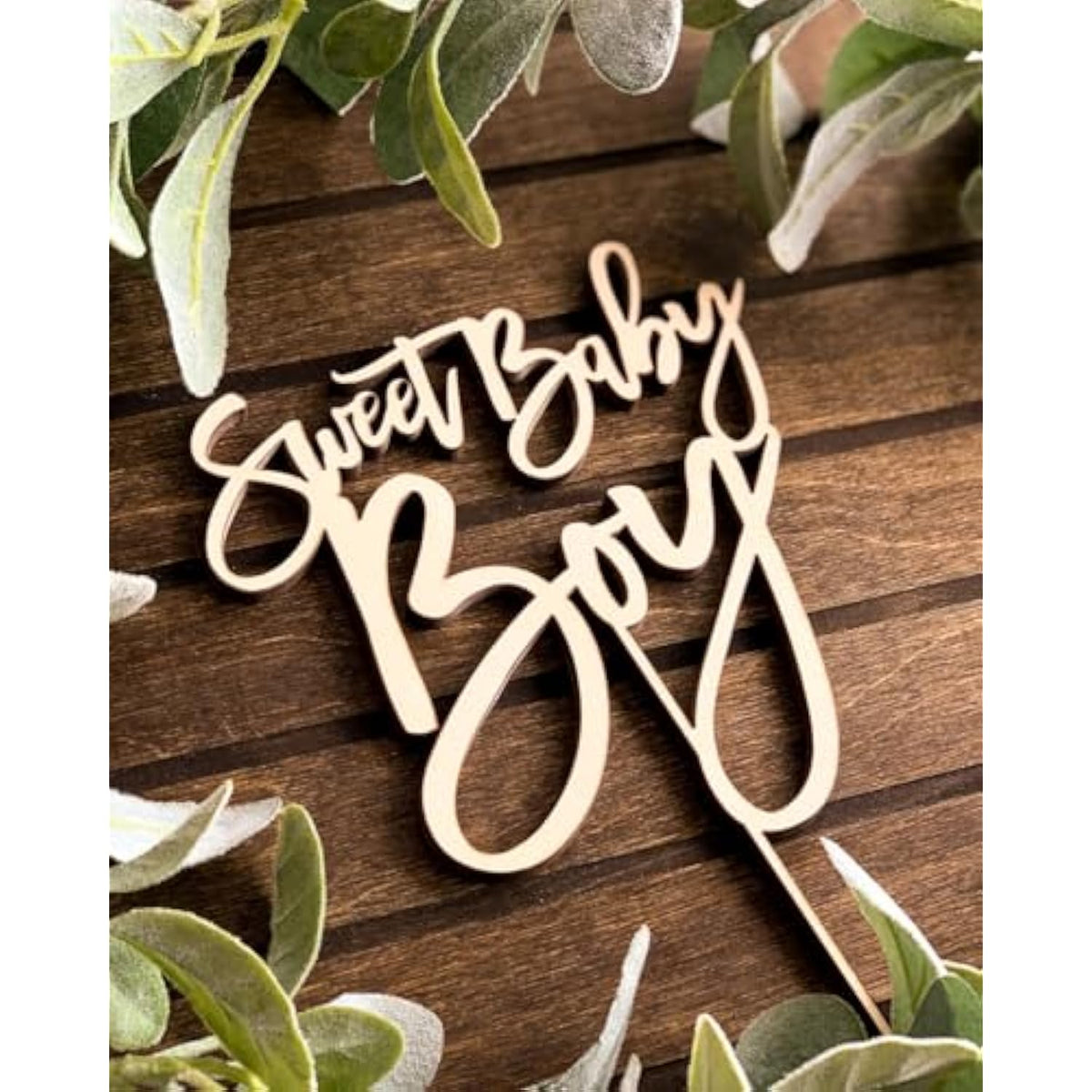 Wooden Sweet Baby Boy Cake Topper, Baby Shower/Newborn Gender Reveal Party Decorations, Welcome Baby Patry Supplies, Baptism Party Cake Decor