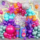 Disco Balloon Arch, 125 Pcs 80S Balloon Arch Kit Mit Hot Pink And Purple Teal Orange Metallic Green Balloons, 22 Inch Disco Ball Mylar Explosion Star Foil Balloon For Singer Music Fans Decorations