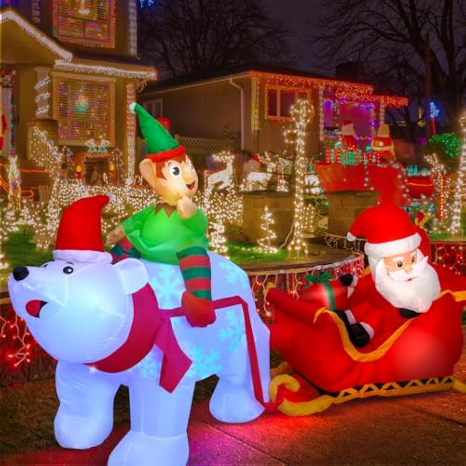 9.5Ft Christmas Inflatables Outdoors Decorations Santa Claus On Sleigh Leds Build-In Blow Up Christmas Yard Inflatable D