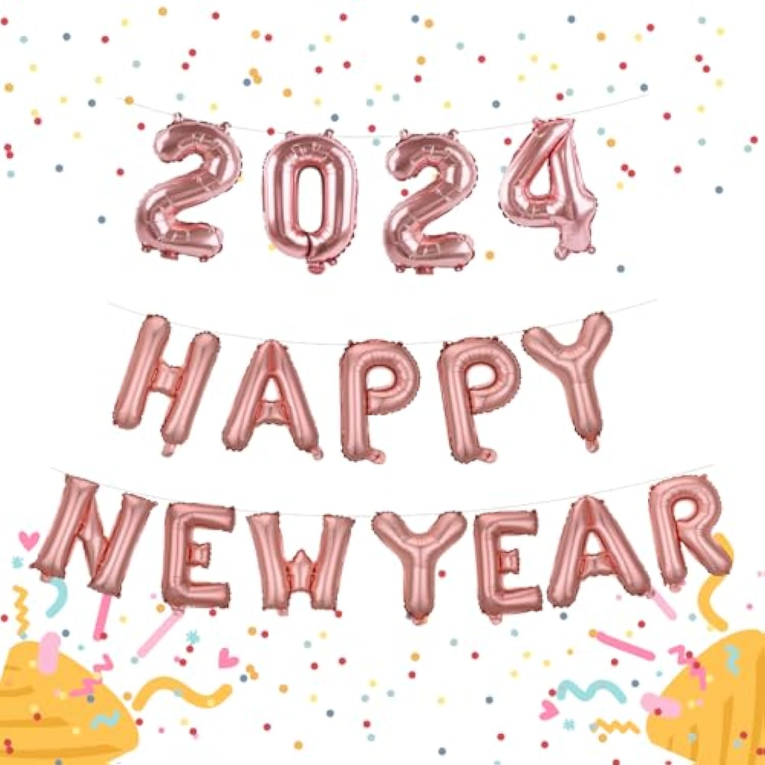 Rose Pink 3D Happy New Year 2024 Balloons Banner 16In Party Decor