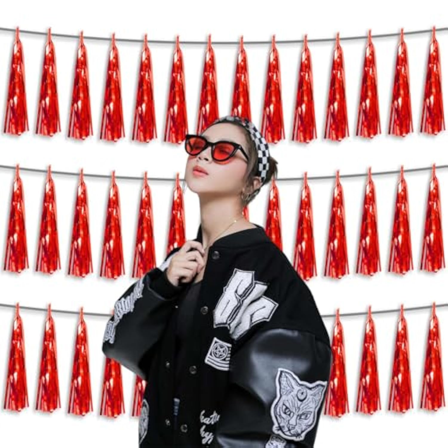 3P Metallic Fringe Tassel Banner Garland Foil Tinsel Streamer Wall Hanging Curtain Backdrop Banner For Parade Floats,Graduation Decorations, Wedding Party Decoration(Red)