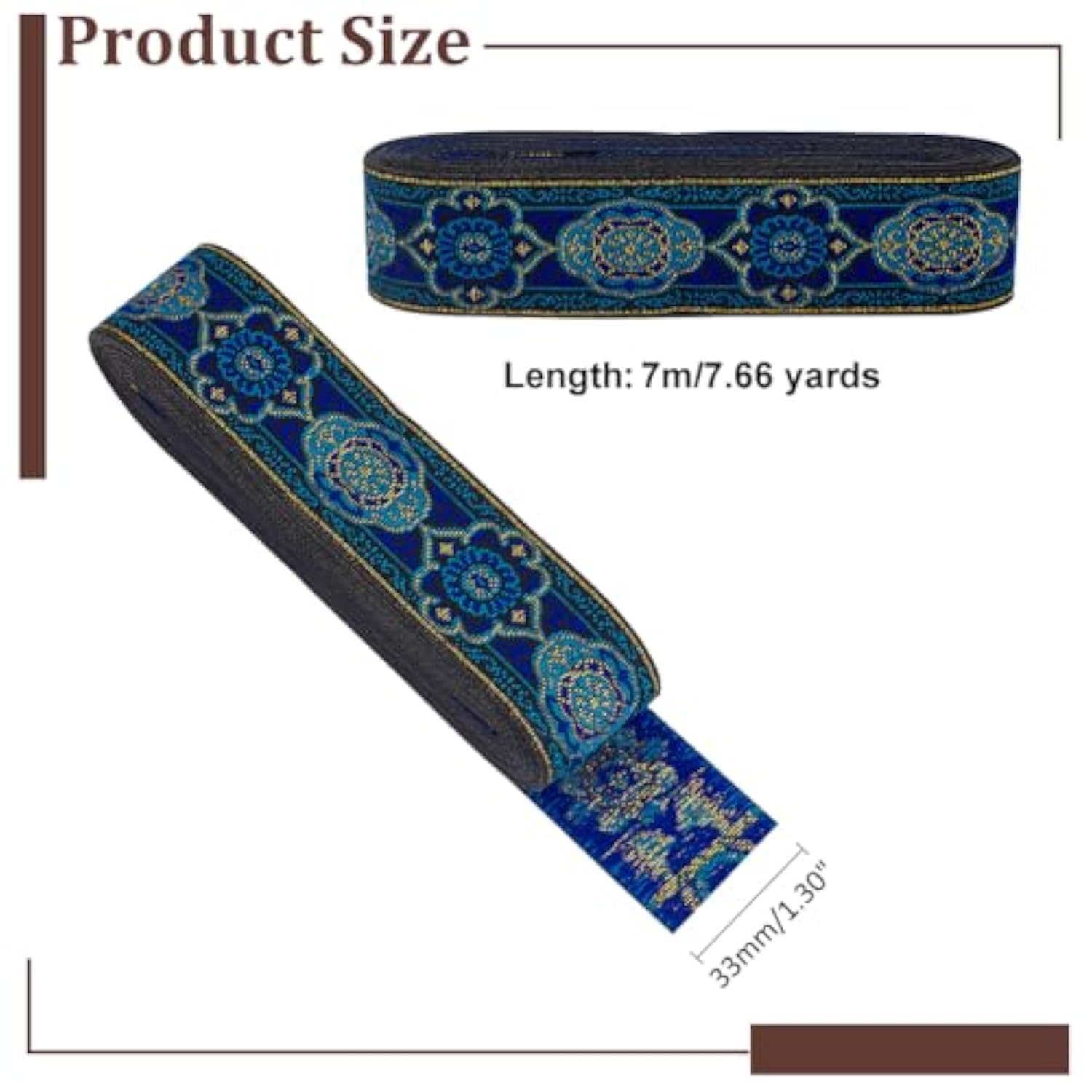 1.3 Inch Vintage Jacquard Ribbon, 7 Yards Emobridered Woven Ribbon Boh