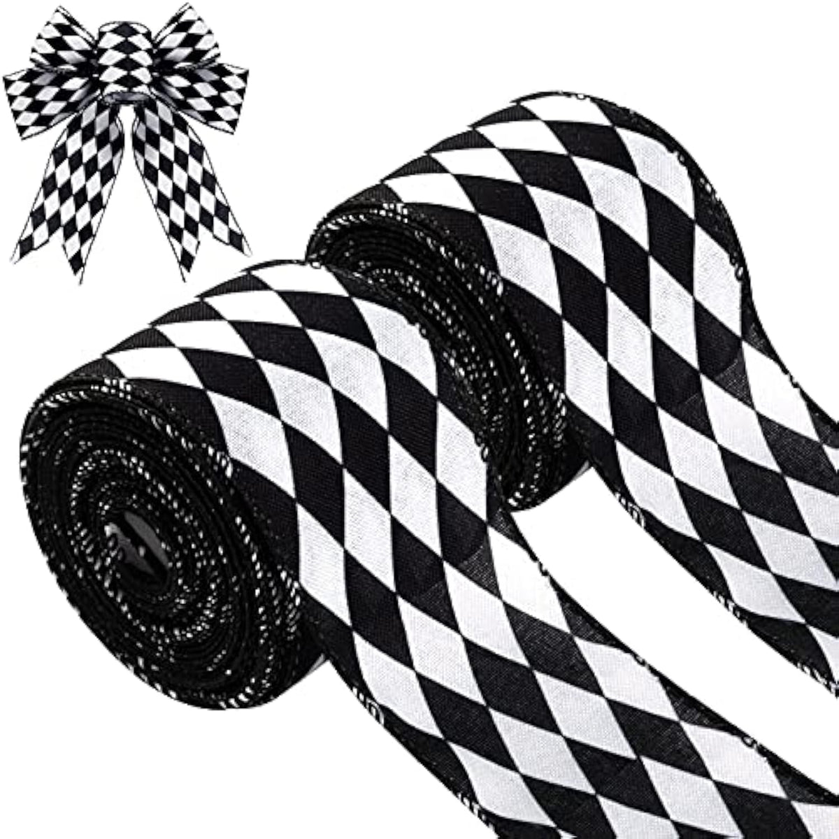 2 Rolls 2.6 Inch X 10 Yards Christmas Checkered Ribbon Black And White