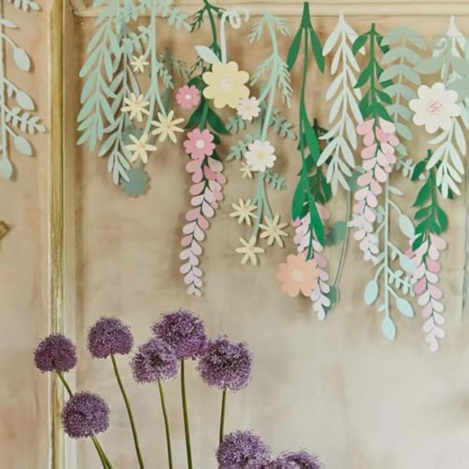 Paper Flower Garland with Rectangular Leaves for Wedding Birthday Baby Shower