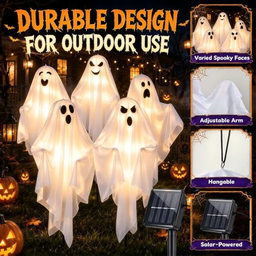 5 Pcs Halloween Decorations Outdoor - Solar Ghost Light for Yard Decor