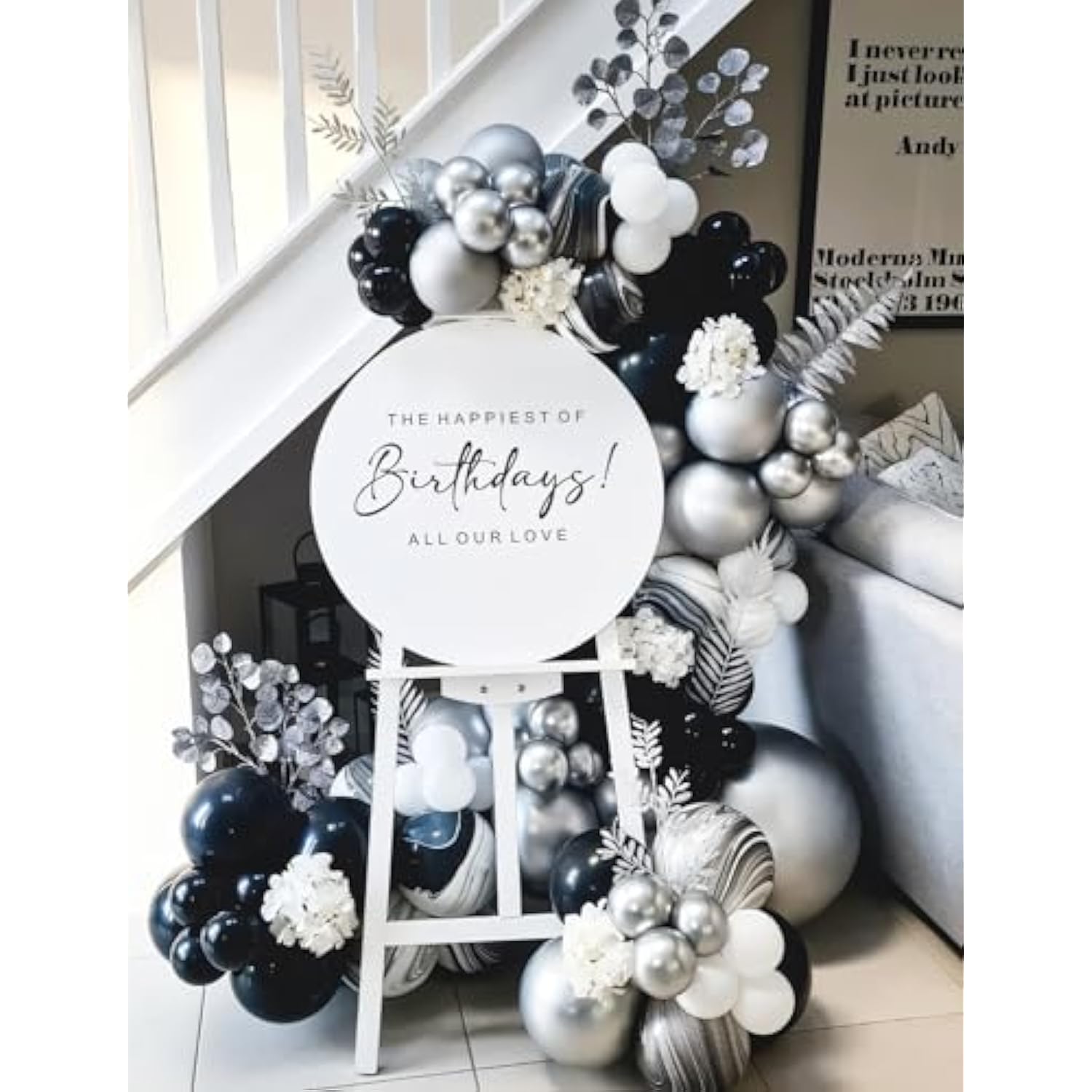 Black And Silver Balloons Garland Arch Kit,135 Pcs Graduation Balloon Arch, 18/12/10/5 In Silver Black White Balloons And Confetti Balloon, For Graduations Decor 2025, Wedding, Retirement, Birthday